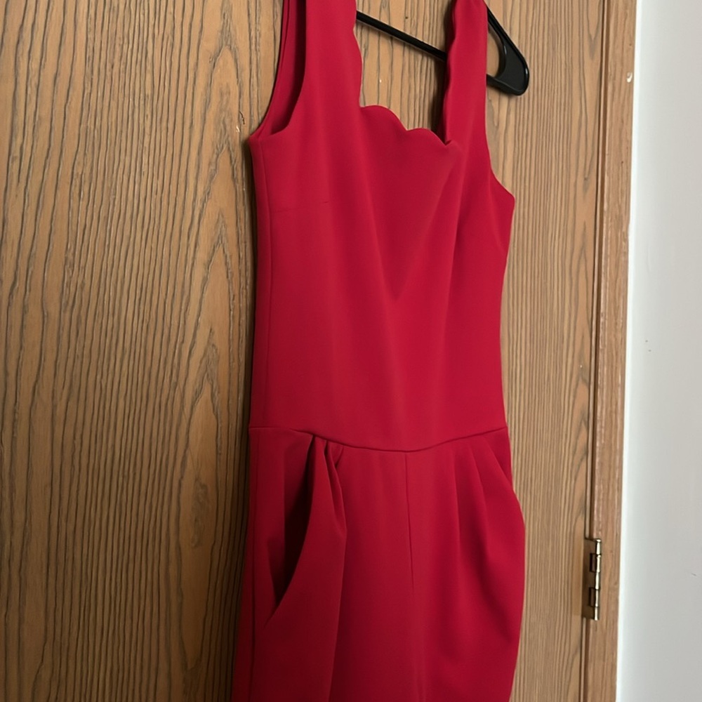 Christmas Red Polyester Wavy Neckline Jumpsuit - Picture 4 of 10